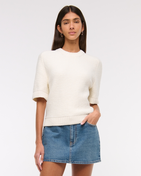 The A&F Madeline Textural Crew Sweater Tee, Cream view 1