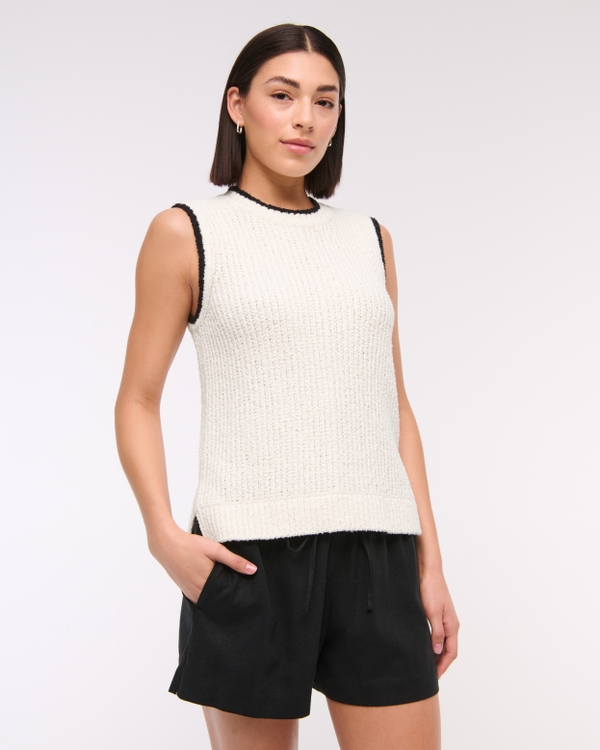 Textural Crew Sweater Shell Tank, Cream view 1
