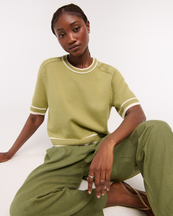 The A&F Madeline Crew Sweater Tee, Sage view 1