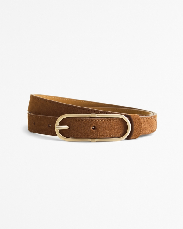 Suede Oval Buckle Belt, Light Brown view 1