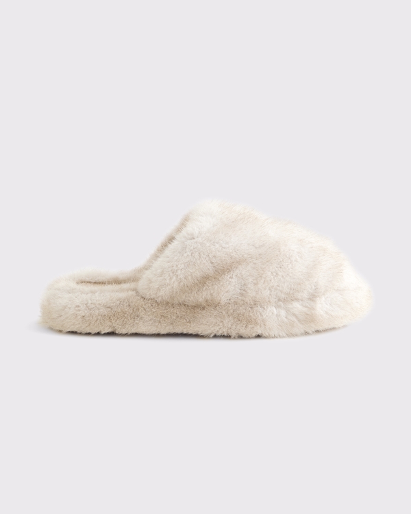 Faux Fur Slippers, Cream view 1