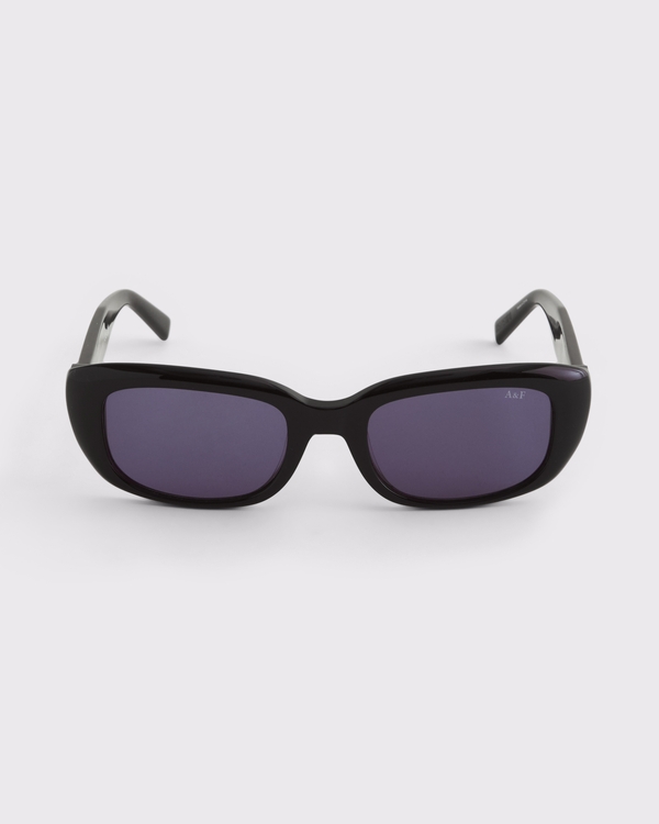 Narrow Rectangular Sunglasses, Black Frame & Smoke Lens view 1