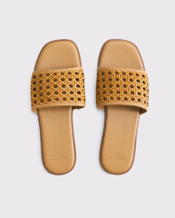 Woven Slide Sandals, Brown view 1