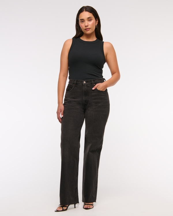 High Rise 90s Relaxed Jean, Washed Black With Raw Hem view 2
