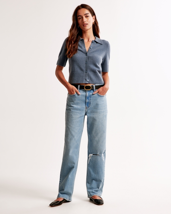 High Rise Vintage Straight Jean, Light Destroy view 1