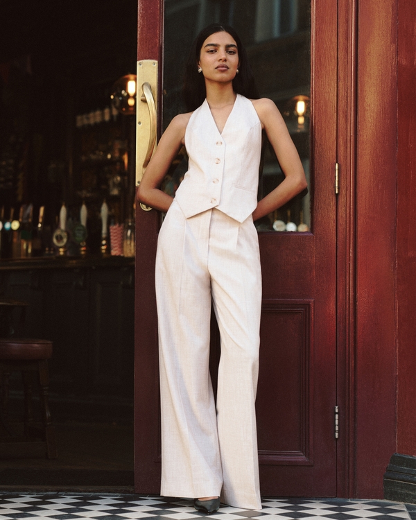 A&F Harper Tailored Ultra Wide Leg Pant, Oatmeal view 1