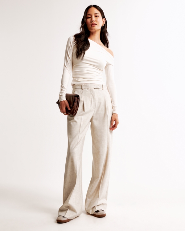A&F Harper Tailored Ultra Wide Leg Pant, Oatmeal view 2
