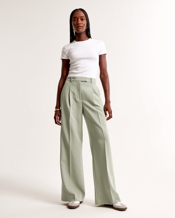 A&F Harper Tailored Ultra Wide Leg Pant, Slate Green view 1