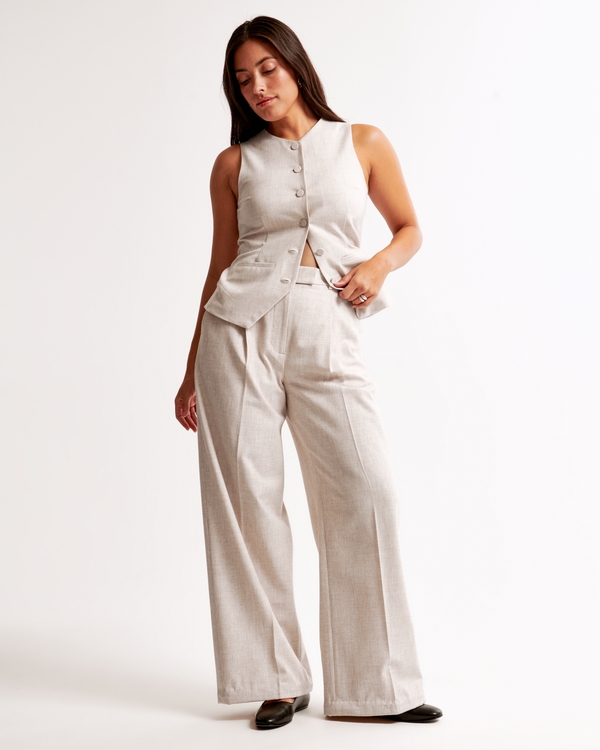 Curve Love A&F Harper Tailored Ultra Wide Leg Pant, Oatmeal view 1
