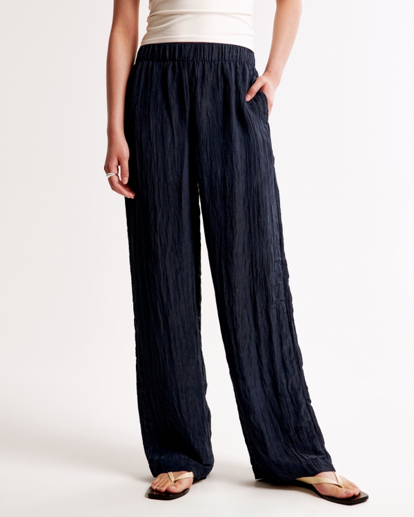 Crinkle Textured Pull-On Pant, Dark Indigo view 2