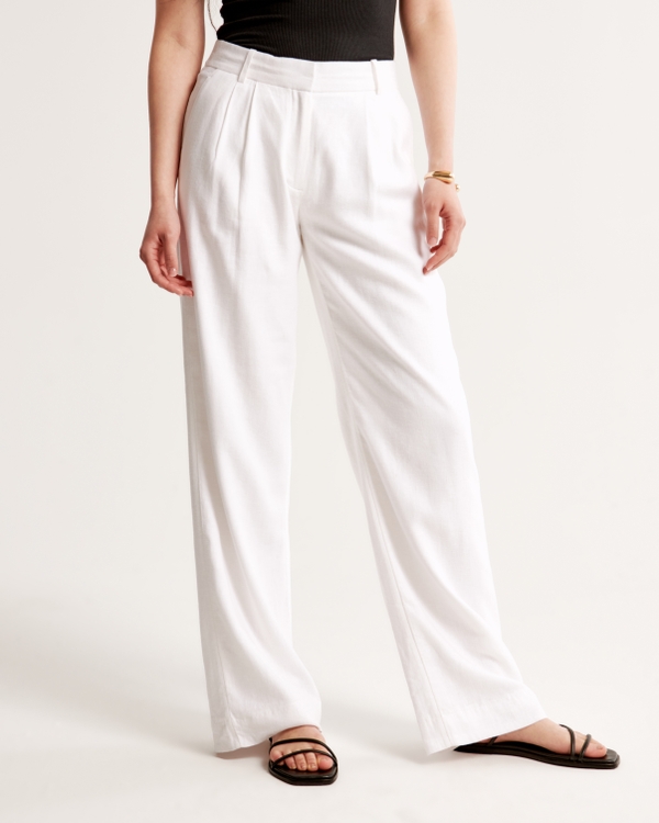 A&F Sloane Low Rise Tailored Linen-Blend Pant, White view 2