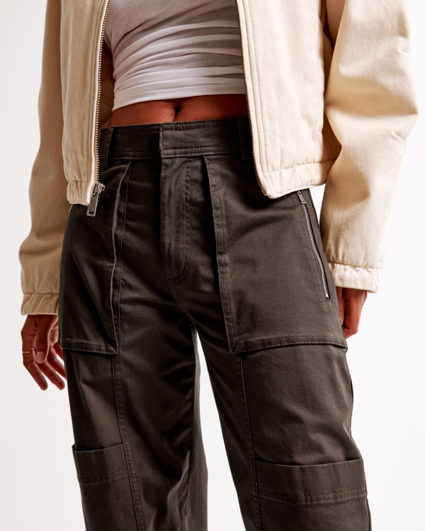 Mid Rise Barrel Utility Pant, Dark Green view 2