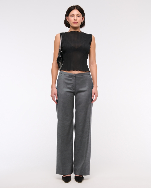 Low Rise Clean Tailored Wide Leg Pant, Gray view 1