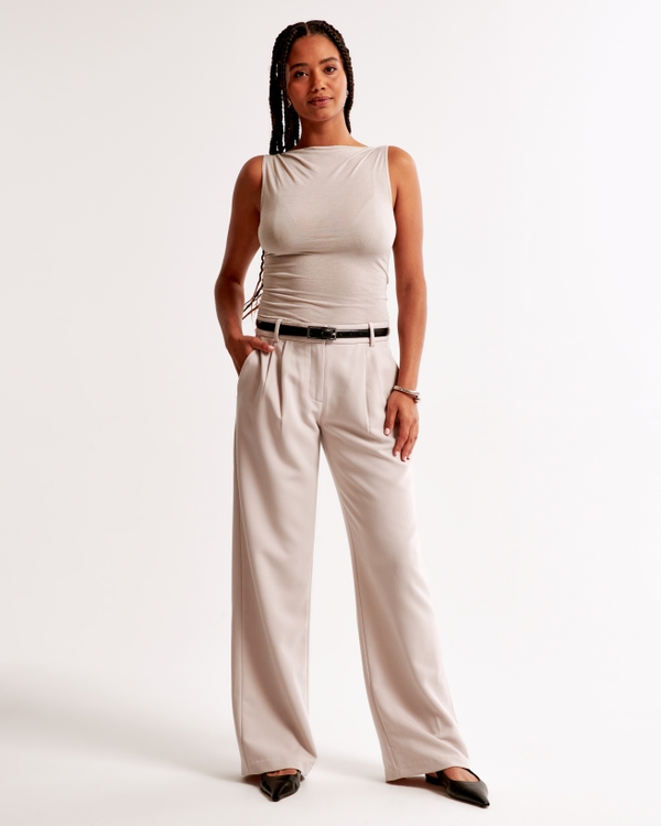 Curve Love A&F Sloane Low Rise Tailored Wide Leg Pant, Ash view 1