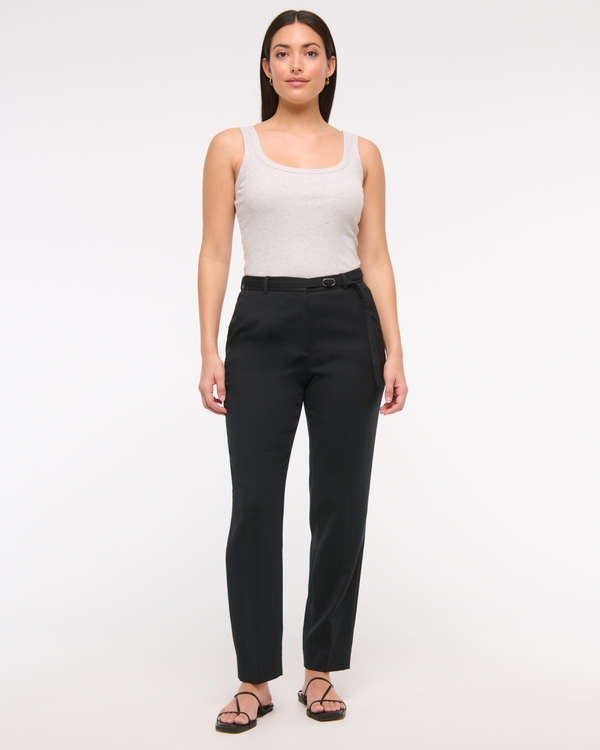 Curve Love High Rise Belted Ankle Straight Pant, Black view 1