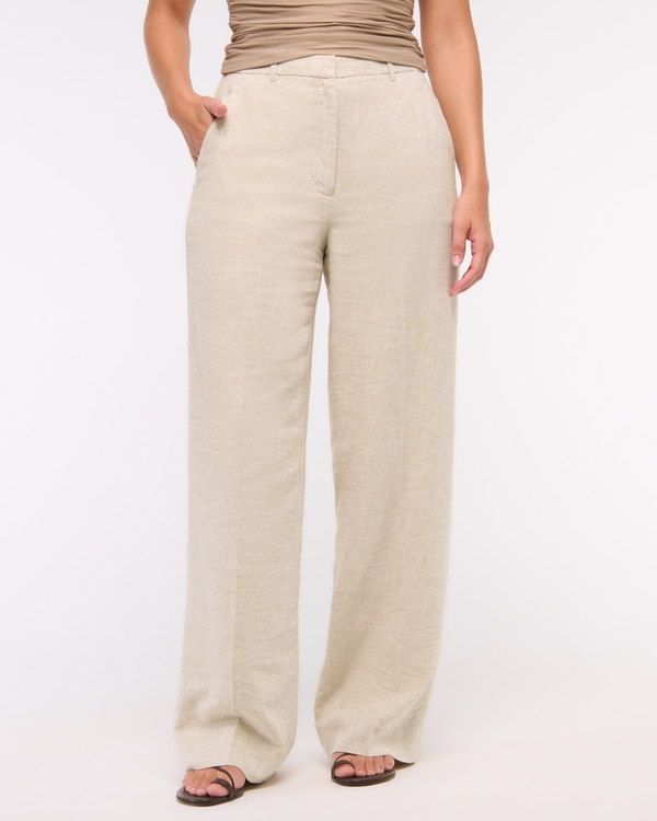 Curve Love Tailored Linen-Blend Wide Leg Pant, Oatmeal view 2