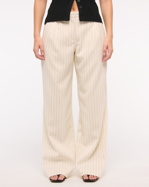 Curve Love A&F Sloane Low Rise Tailored Wide Leg Pant, Cream Pinstripe view 2