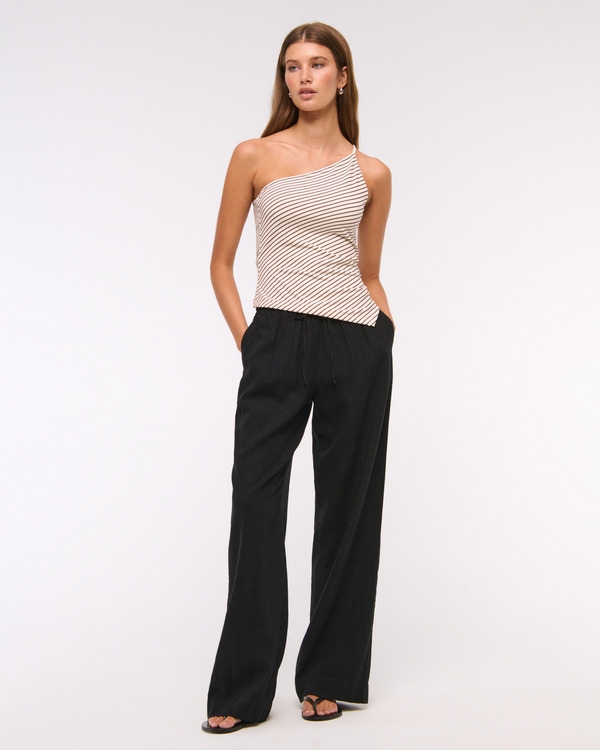 Linen-Blend Pull-On Pant, Black view 1