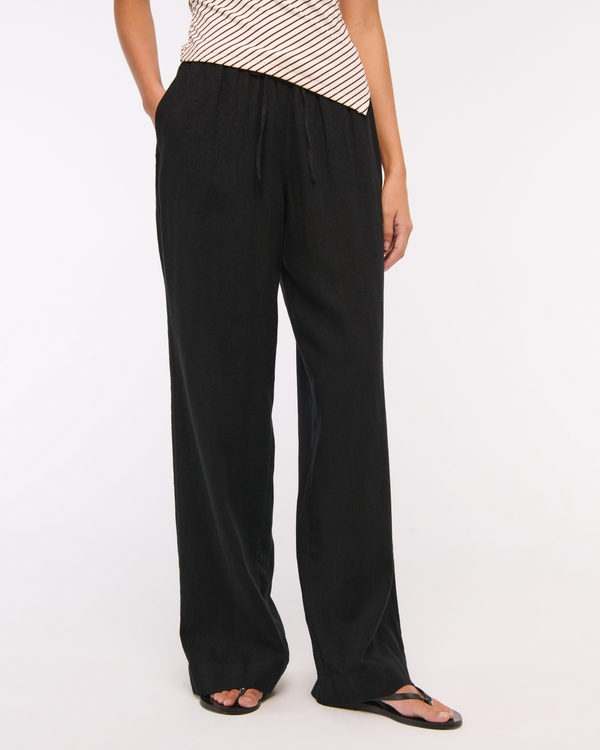 Linen-Blend Pull-On Pant, Black view 2