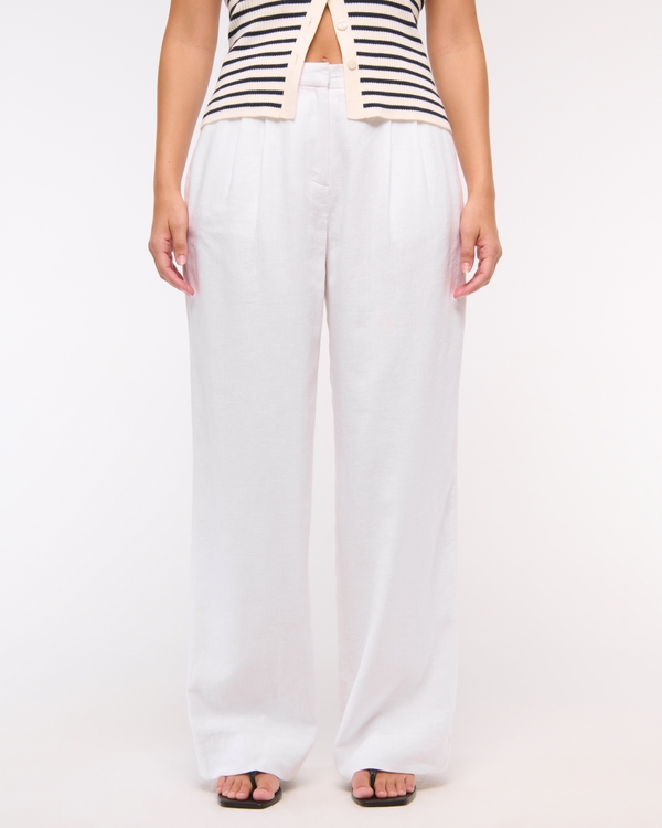Curve Love A&F Sloane Low Rise Tailored Linen-Blend Pant, White view 2