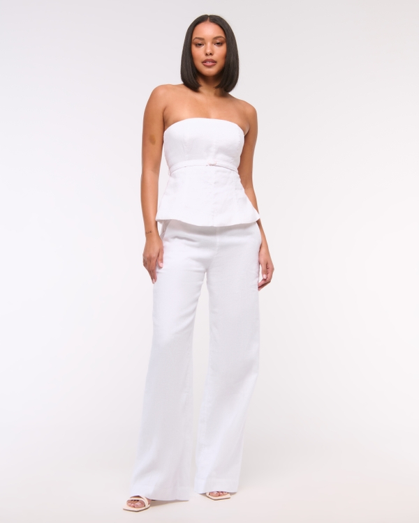 Premium Linen Tailored Ultra Wide Leg Pant, White view 1