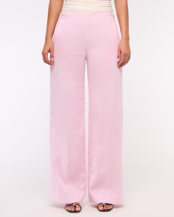 Premium Linen Tailored Ultra Wide Leg Pant, Light Pink view 2
