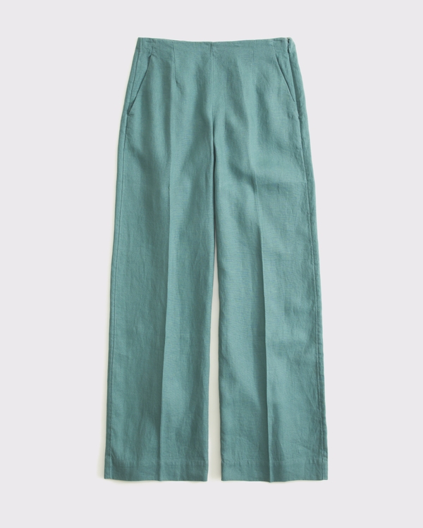 Premium Linen Tailored Ultra Wide Leg Pant, Deep Sage view 1