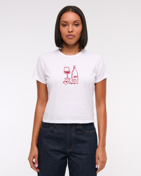 Short-Sleeve Staying In Graphic Skimming Tee, White view 2