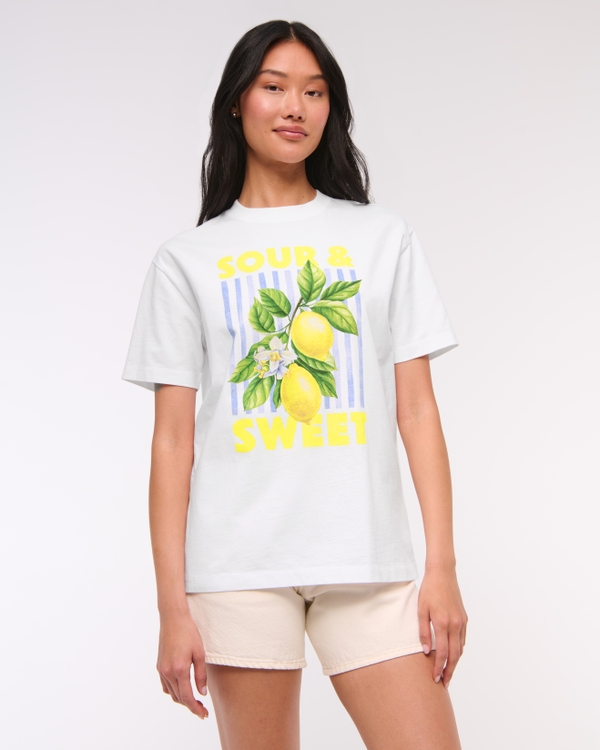 Oversized Lemon Graphic Tee, White view 1
