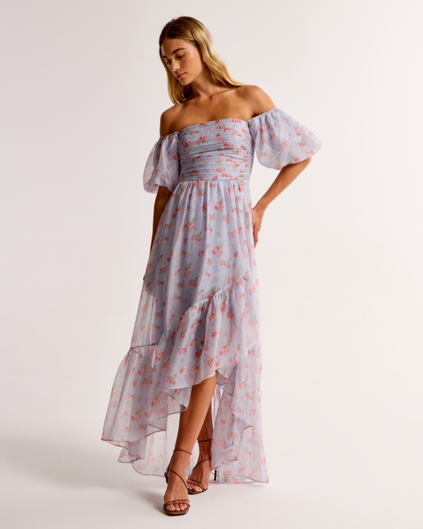 Emerson Off-The-Shoulder Drama Maxi Dress, Blue Floral view 1