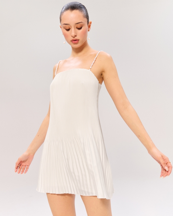 The A&F Giselle Faux Pearl Pleat Release Mini Dress, Pearl view 1