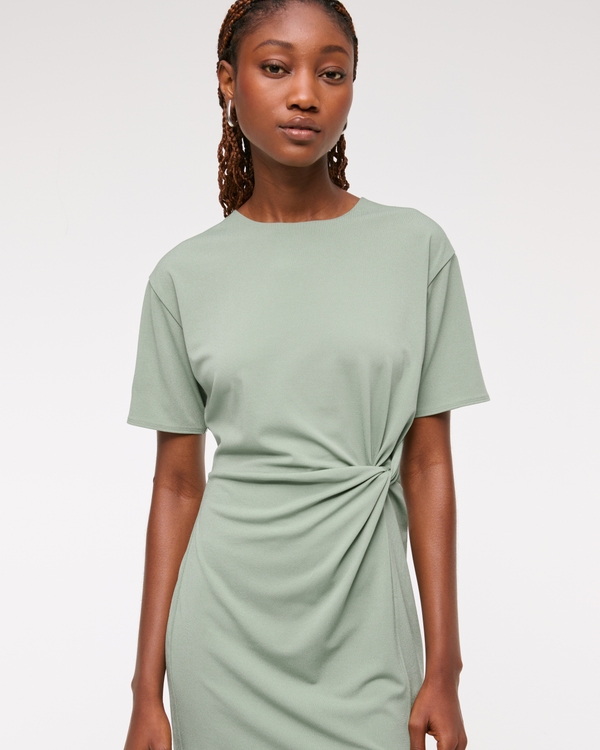 Side-Knot Knit Mini Dress, Green view 2