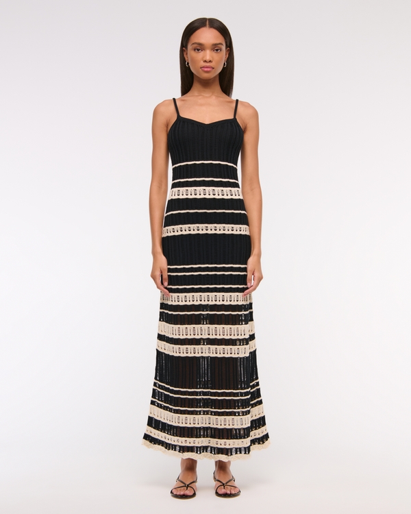 Crochet-Style Maxi Dress, Black view 2