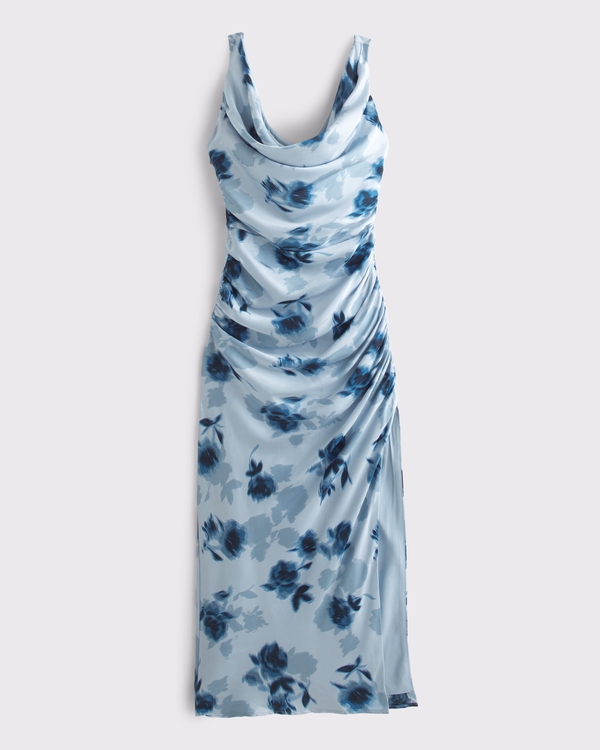 Cowl Neck Draped Maxi Dress, Blue view 1