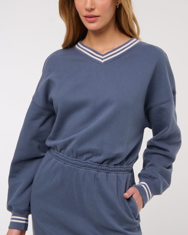 Fleece V-Neck Mini Dress, Vintage Indigo view 2
