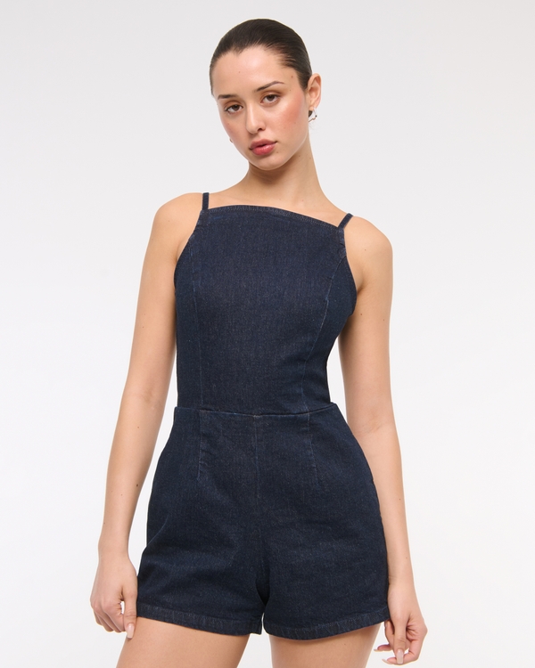 Apron Denim Romper, Rinse view 1