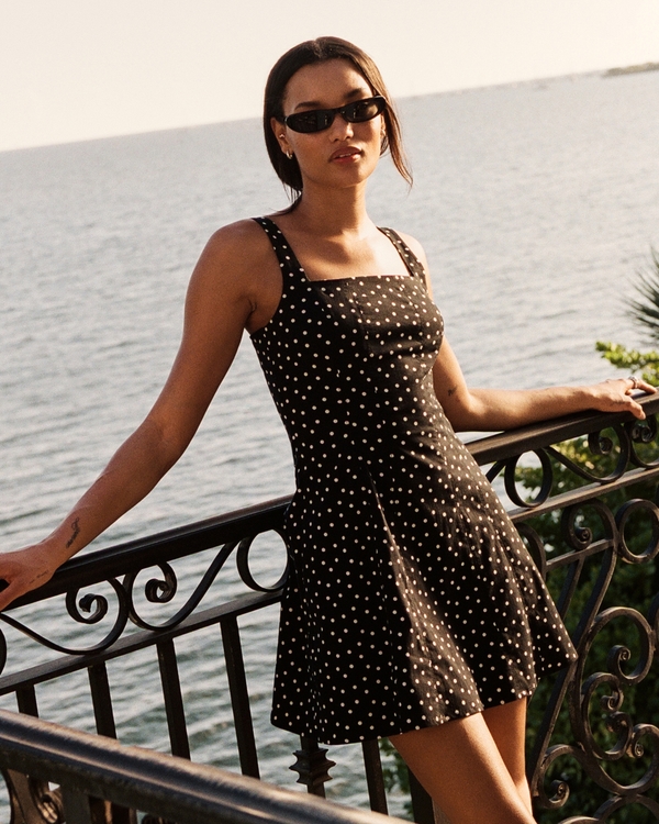 The A&F Mila Stretch Mini Dress, Black Polka Dot view 1