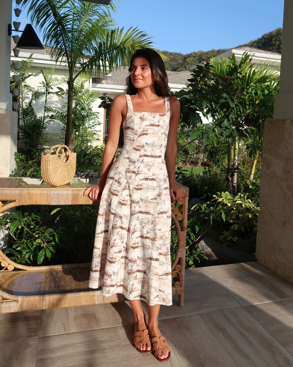 The A&F Mila Stretch Midi Dress, Light Brown Pattern view 1