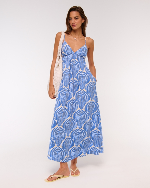 Bra-Free Clasp-Back Flowy Maxi Dress, Blue Pattern view 2