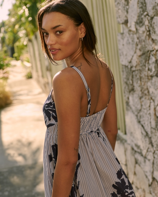 Sweetheart Babydoll Maxi Dress, Navy Pattern view 2