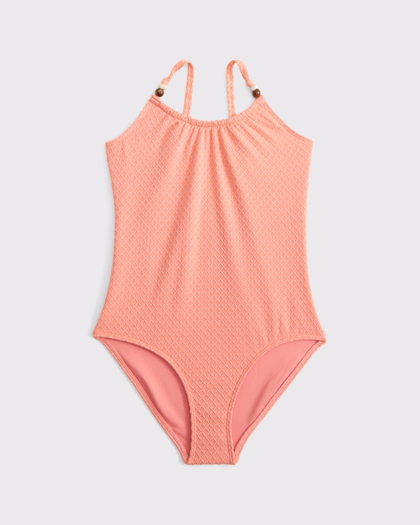 beaded scoopneck one-piece swimsuit, Coral view 1