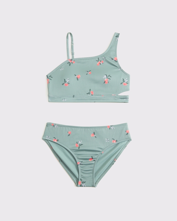 asymmetrical cutout two-piece swimsuit, Green Pattern view 1