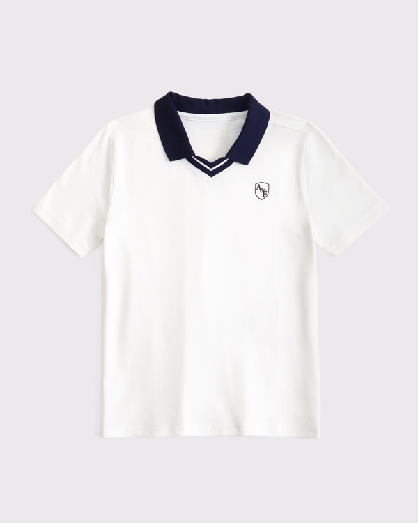 logo pique v-neck polo, White view 2