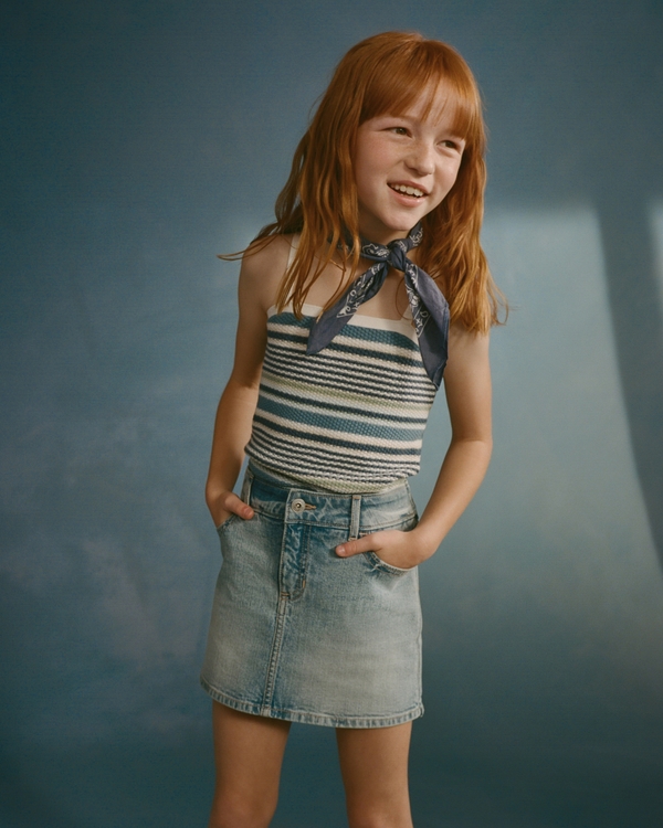 graphic denim skort, Light Wash view 1