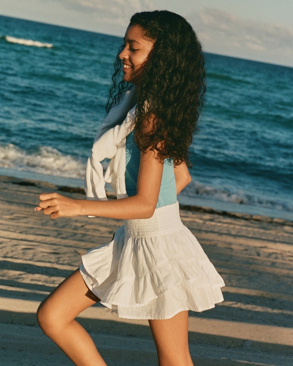tiered ruffle mini skort, White view 1