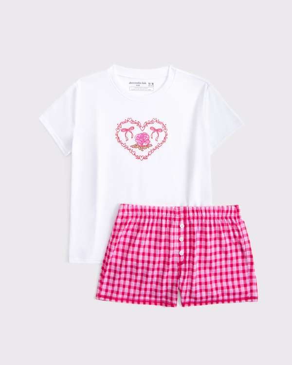 shorts pajama set, White/pink view 1