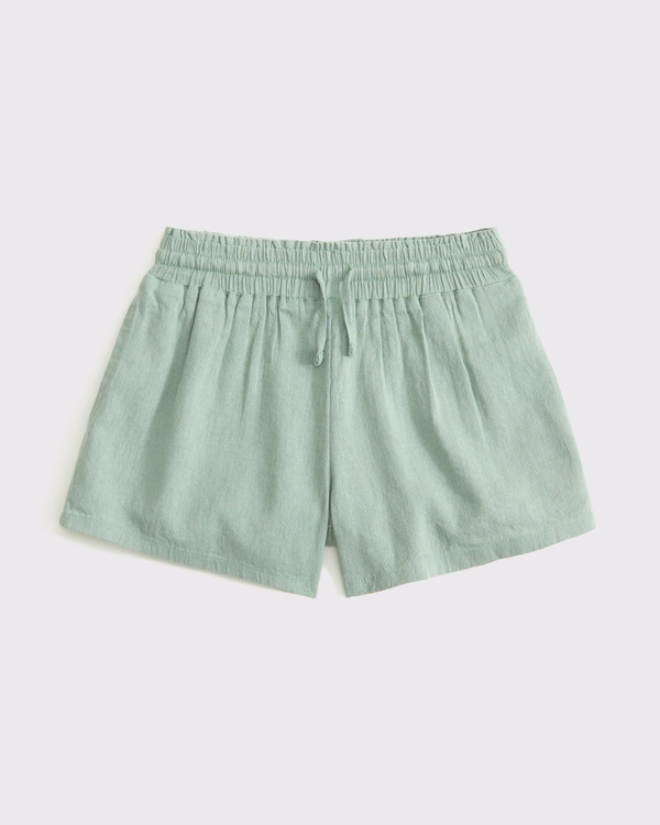 linen-blend pull-on shorts, Green view 1