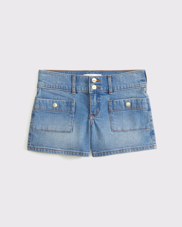 low rise midi shorts, Medium Wash view 1