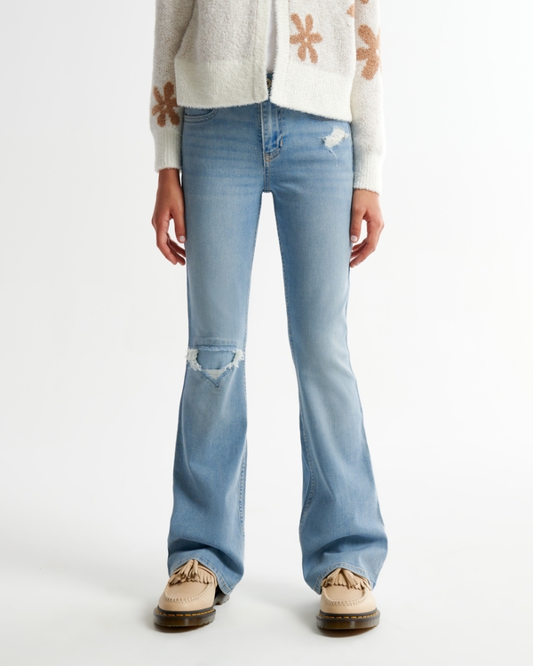 high rise flare jeans, Light Wash view 1