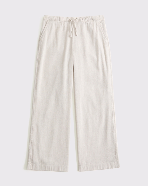 high rise ultra wide leg linen-blend pants, Light Khaki view 1